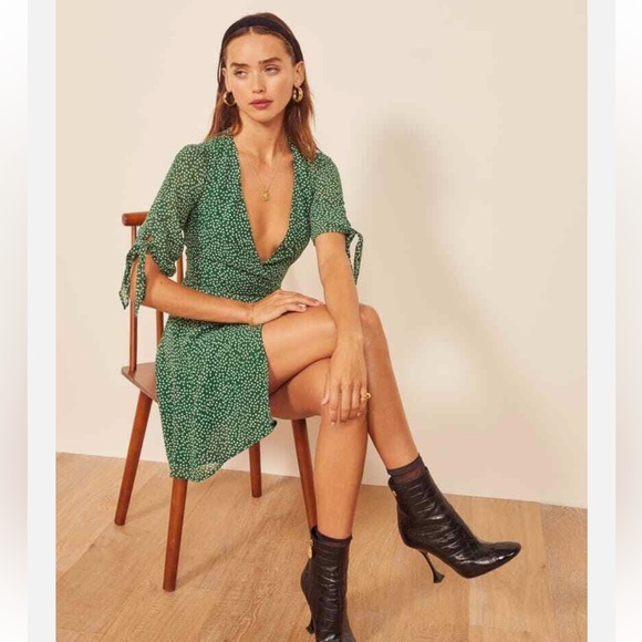 Reformation Green Sammy Wrap Dress White Small Floral Print, Size S - Picture 6 of 13